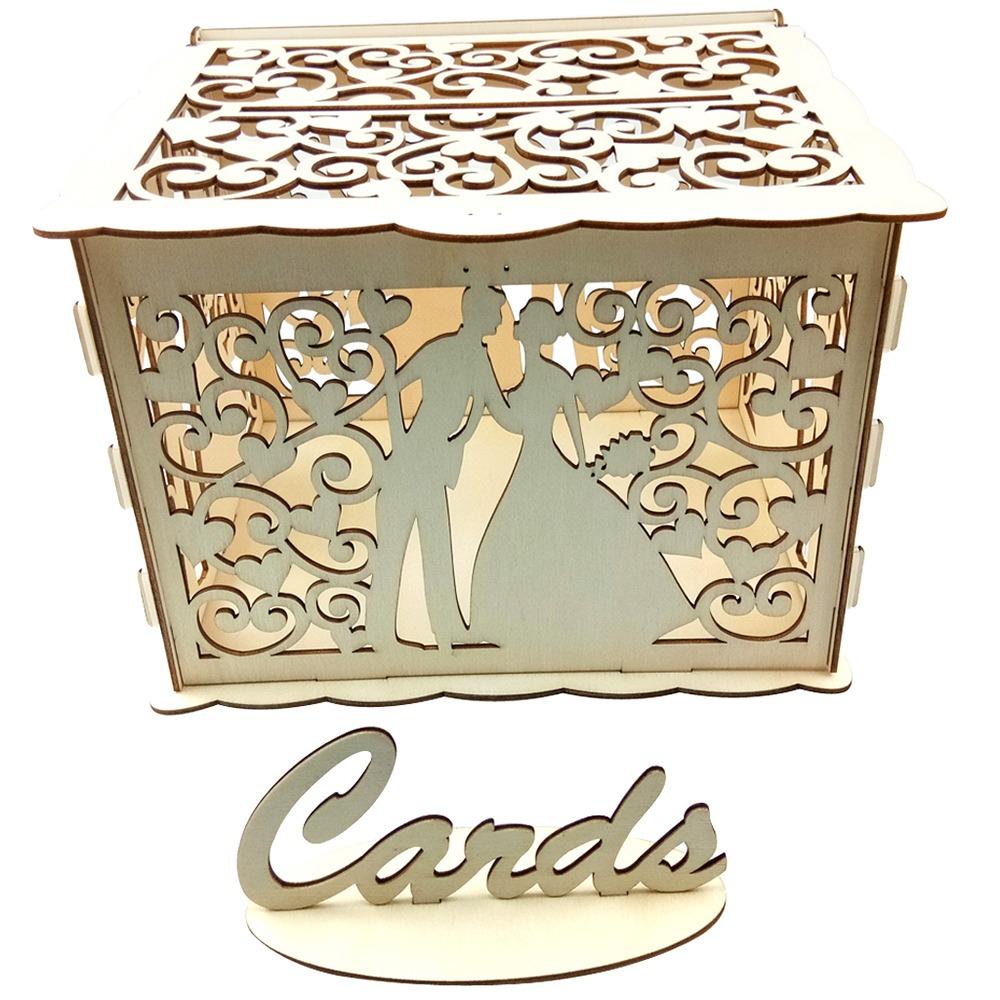 22.5x15x15cm Wooden Wedding Card Box With Lock Wooden Invitation Card Box Birthday Party