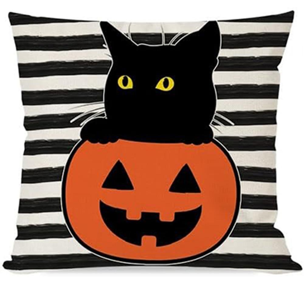 

Halloween Pillow Covers: Spooky Ghost, Boo!, Eek!, and Cat in Pumpkin Designs Sofa cushion cover, holiday party decoration, gift 16x16Inch