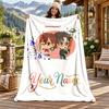 Dandadan Custom Name Flannel Blanket Personalized Soft Warm Plush Throw Blanket Customized Gift for Family Friends