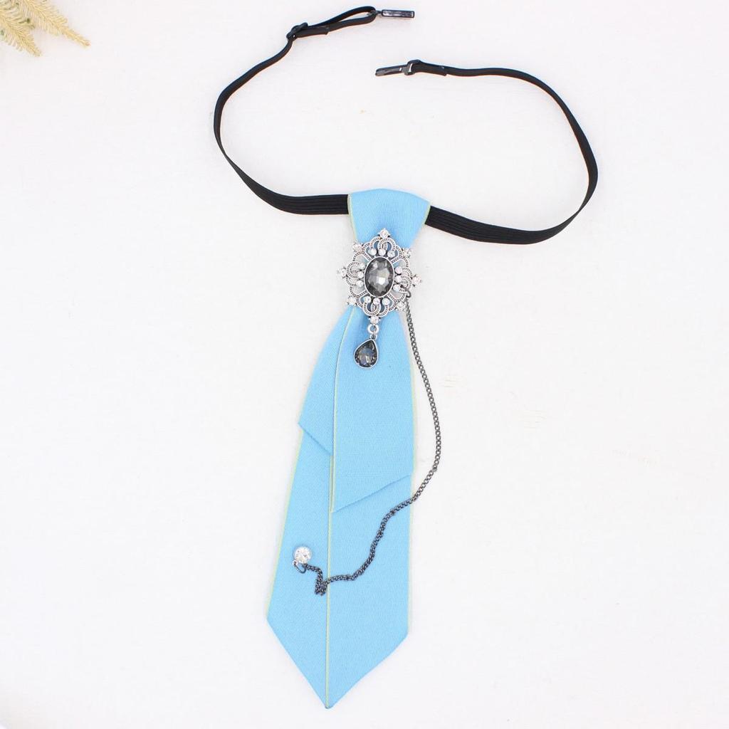 Retro College-Style Gemstone Streamer with Metal Chain - Unisex, No-Tie Design (TS365)