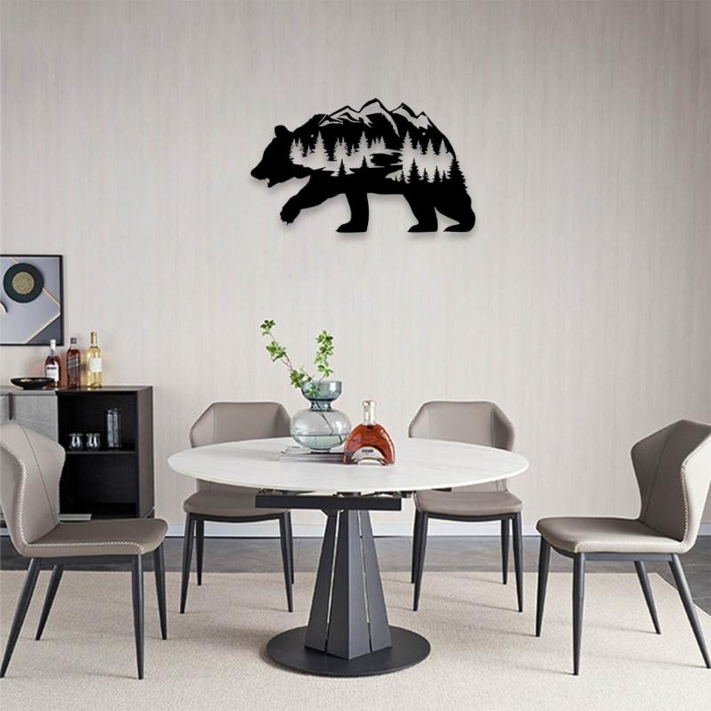 Metal Animal Bear Sign Wrought Iron Decor Hangable Pendant Crafts for Dormitory Room Wall Decoration