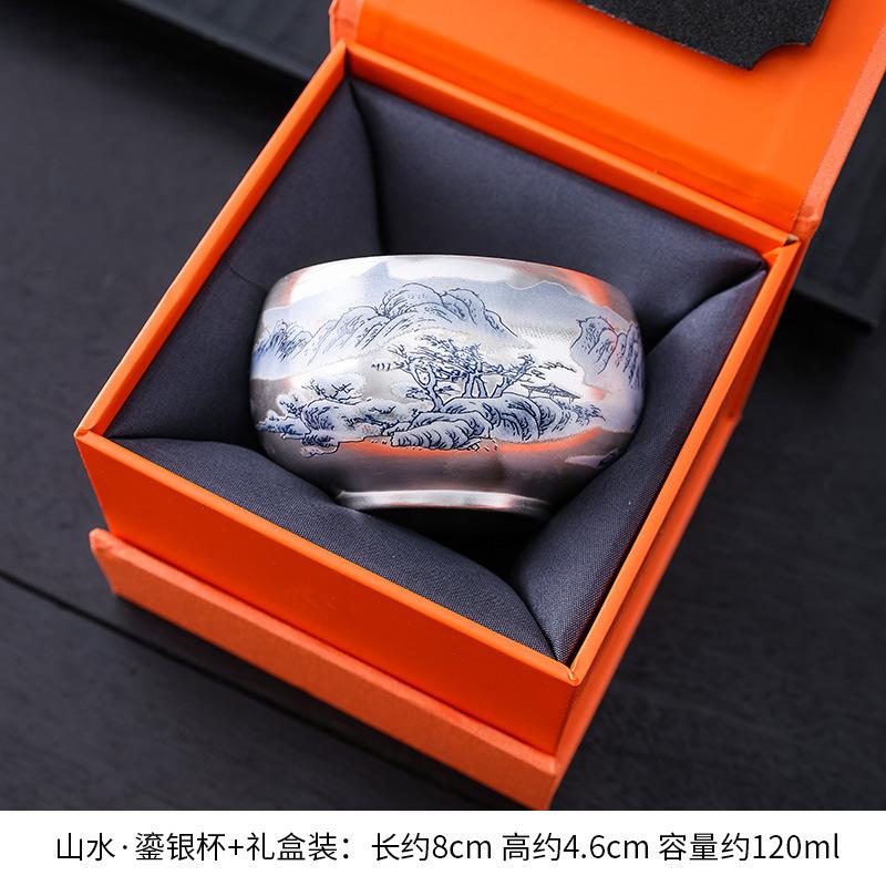 999 Silver Gilded Master Tea Cup Handmade Ceramic with Enamel Decoration Luxury Gongfu Teaware for Collector Gift