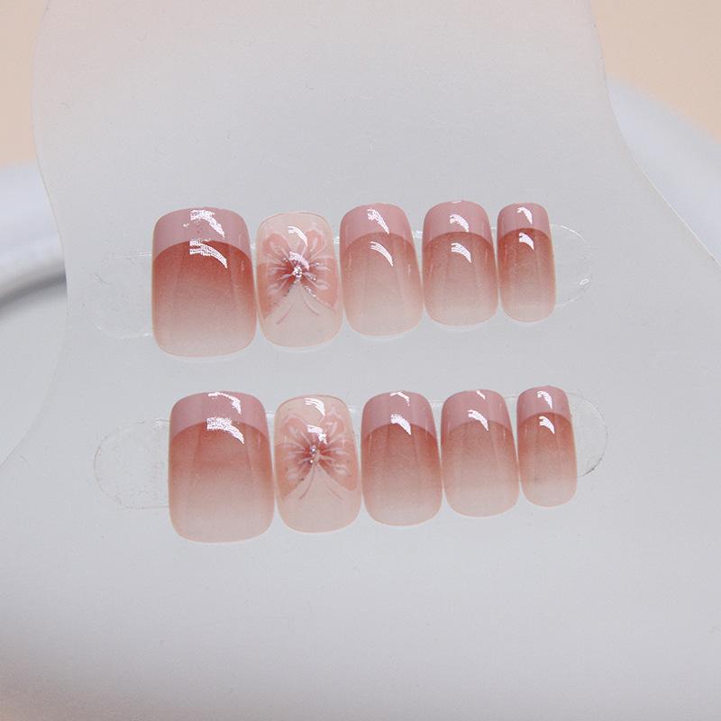 24 Pcs French Wearing Nail Piece Removable Butterfly Nail Patch Small Short T Fresh Nail Piece Gradual Change Nail