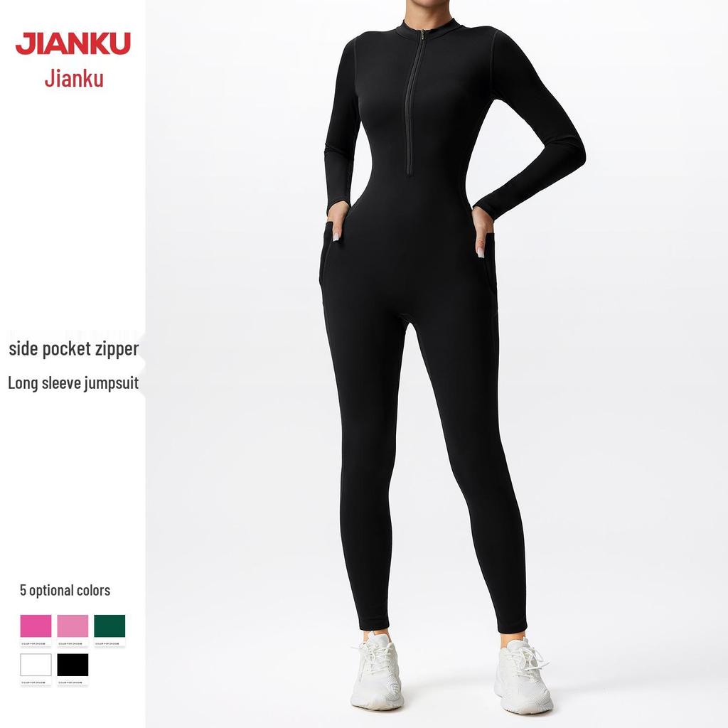 Cross-border Half-Zip Slimming Yoga Jumpsuit - Nude Feel One-Piece Dance & Fitness Wear