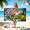 Dinosaur Theme Quick Dry Beach Towel Custom Name Text Print Large Sand Resistant Towel Beach Vacation