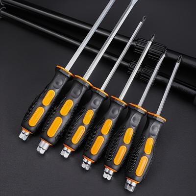6/8-Inch Non Slip Hammer Type Magnetic Screwdriver Tool Set with Soft Handle Flat Head Screwdriver, Suitable for Home Repair