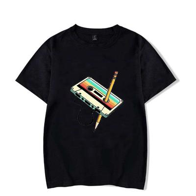 Retro Music Men's Women's Short Sleeve 80s Cassette Ribbon Pencil Men's Women's Oversized Loose Couple's T-Shirts