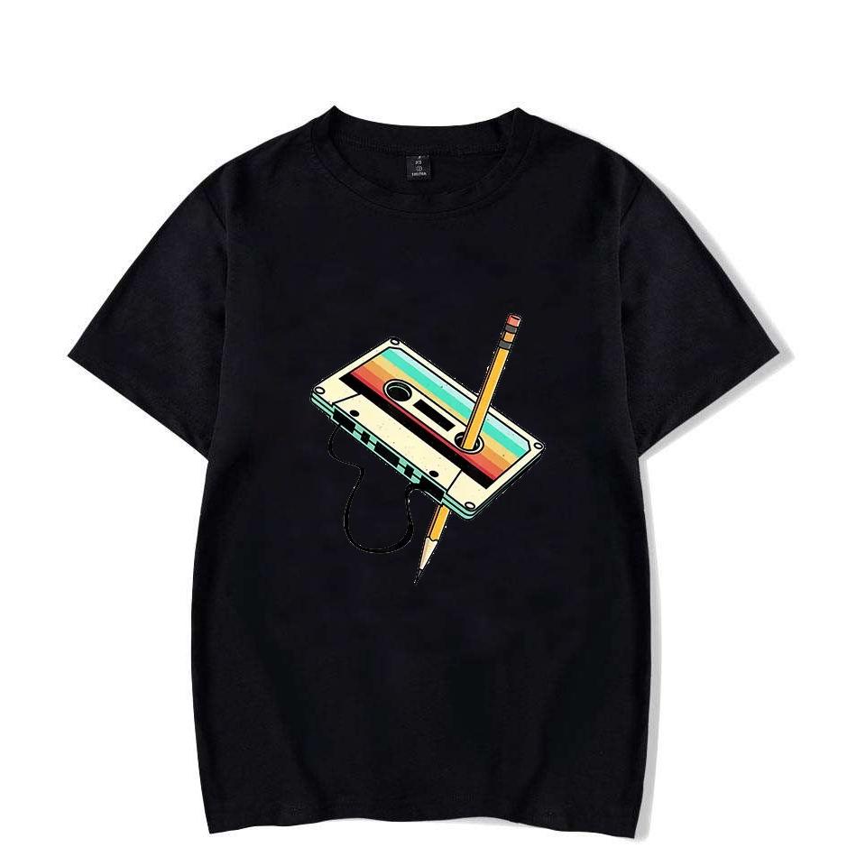 

Retro Music Men s Women s Short Sleeve 80s Cassette Ribbon Pencil Men s Women s Oversized Loose Couple s T-Shirts S