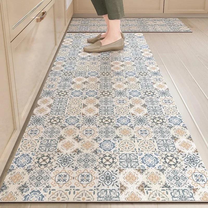 Kitchen Vinyl Carpet Pvc Non-slip Floor Mat Leather Waterproof Foot Mats American Retro Home Decoration Rug Alfombra De Cocina