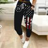 Summer Ladies  United States Printed Sweatpants Loose Fit Drawstring Joggers Elastic Cuff Daily Casual Pants