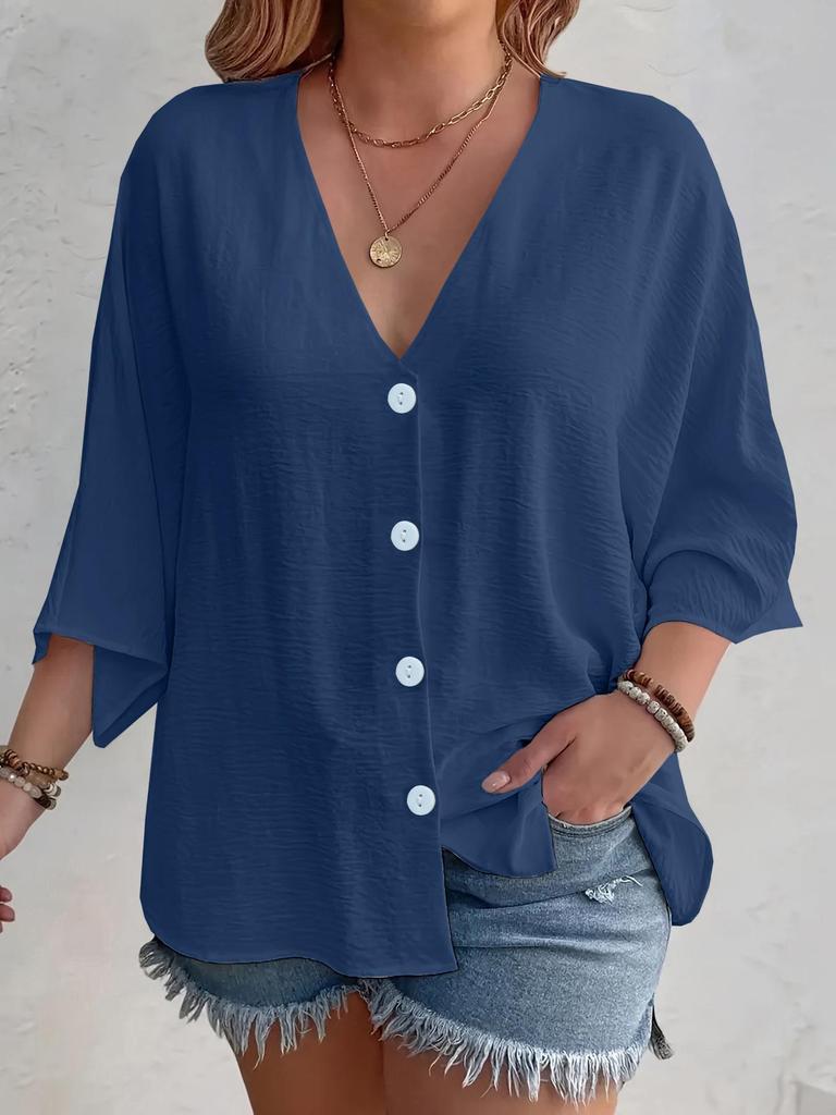 2025 Spring/Autumn Women's V-neck Button Ice Silk Solid Color Cardigan with Seven-point Sleeves