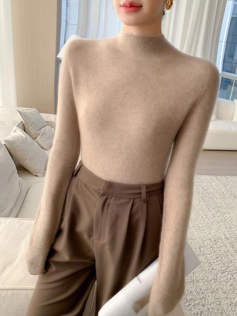 Soft Knit Seamless Women's Sweater, Skin-Friendly, Semi-High Neck, Perfect Base Layer for Autumn/Winter.