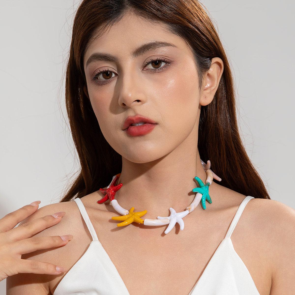 

Модное креативное цветное дофаминовое акриловое колье в виде морской звезды и круглой трубки для женских украшений, для пляжного отдыха, для пляжной вечеринки