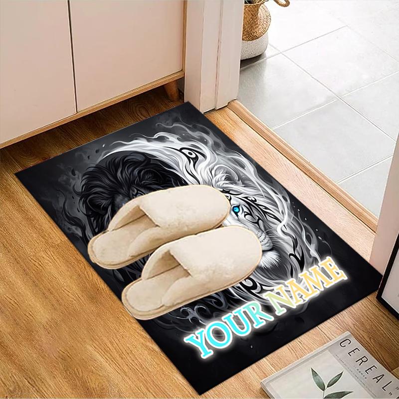 1PC Custom Name Yin-Yang Lion Spirit Theme Floor Mat Ideal for Living Room, Game Rooms, Office, Bedroom,Floor Mat Playful Design