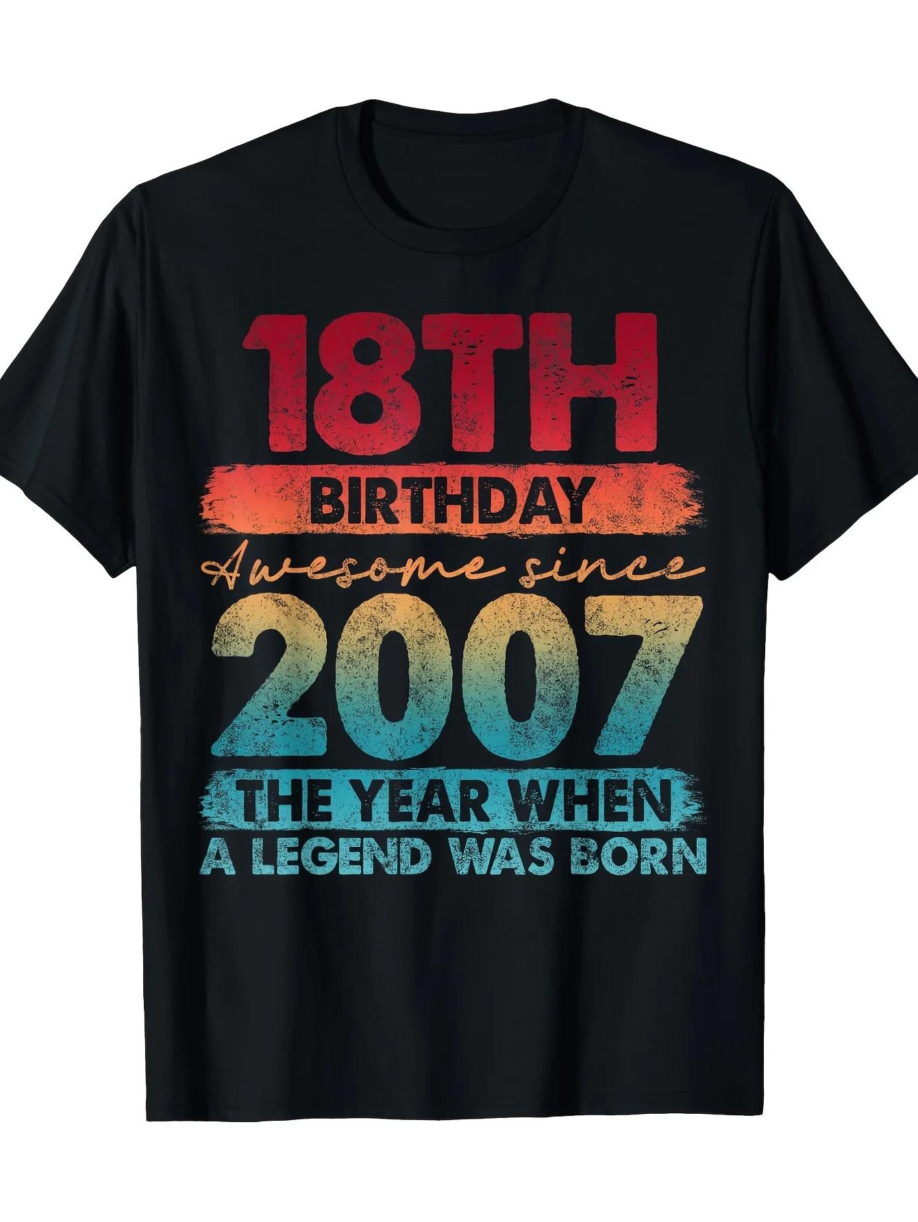 

Vintage 2007 Limited Edition 18th Birthday T-shirt -2000s Nostalgic Pattern Print with 18th Birthday Text and 2007 Design -... S разноцветный