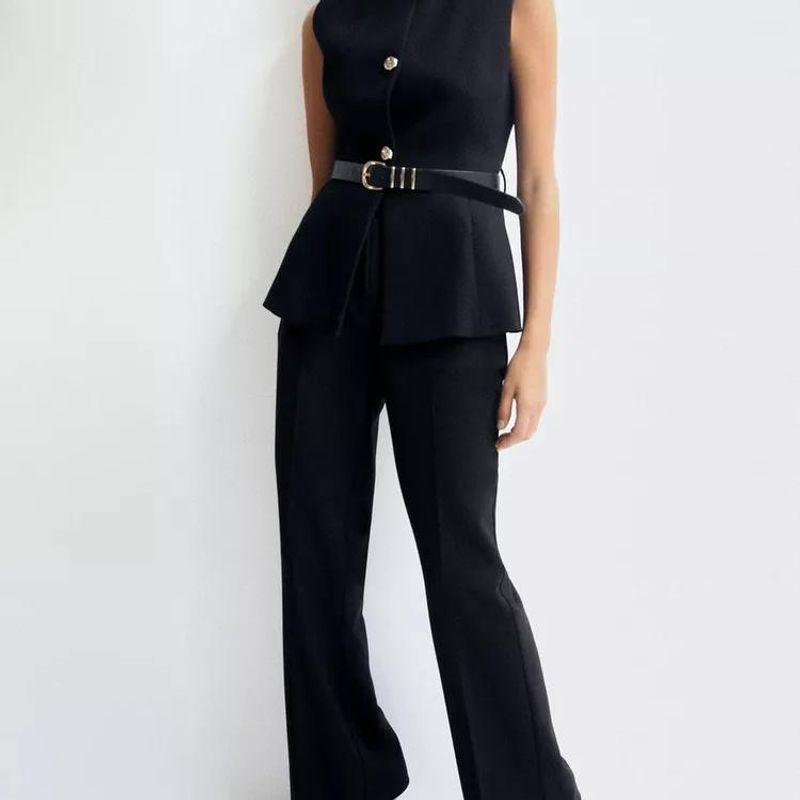 Fall and Winter New Women's Clothing Fashion Style Belt Minimalist Sleeveless O-neck Short Vest Jacket 9300525