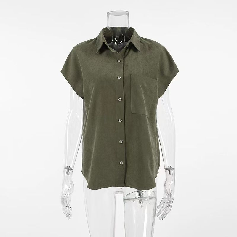 

Fashion Style Casual Short Sleeve Pocket Loose Shirt Short Sleeve Sleeve Loose Fitting Shirt Green S