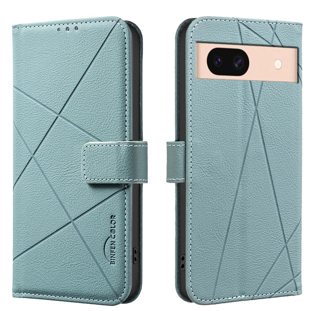 

For Google Pixel 8a Case BINFEN COLOR BF35 Geometry Imprinted Leather Phone Cover RFID Blocking Wallet Stand B