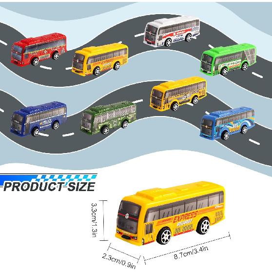 16 Pcs Pull Back City Bus Vehicles Toys Set, Mini Pull Back Cars for Kids Toddlers, Friction Powered Racing Vehicles Bulk Toys, Party Favors Goodie