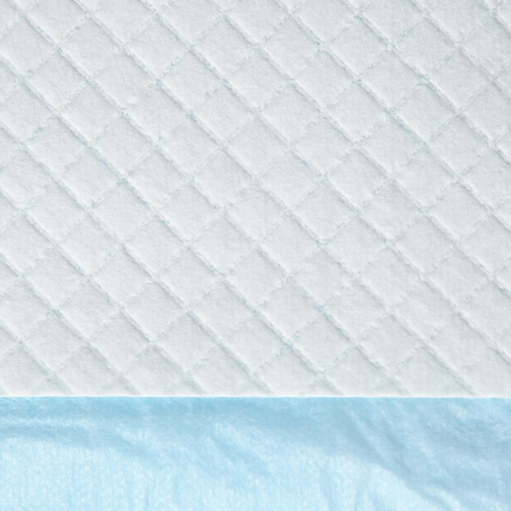 Set of 100 6-Layer Non-Woven, Paper, and PE Dog Toilet Pads, 45 x 30 cm, Blue and White