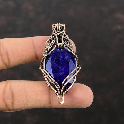 Faceted Blue Sapphire Pendant Copper Wire Wrapped Pendant Gemstone Jewelry Handmade Copper Jewelry Unique Pendant Wire Wrap Jewelry For Gift