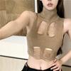 Summer  Turtleneck Knitted Vest Women Sexy Hollow Out Sleeveless Slim Tank Top
