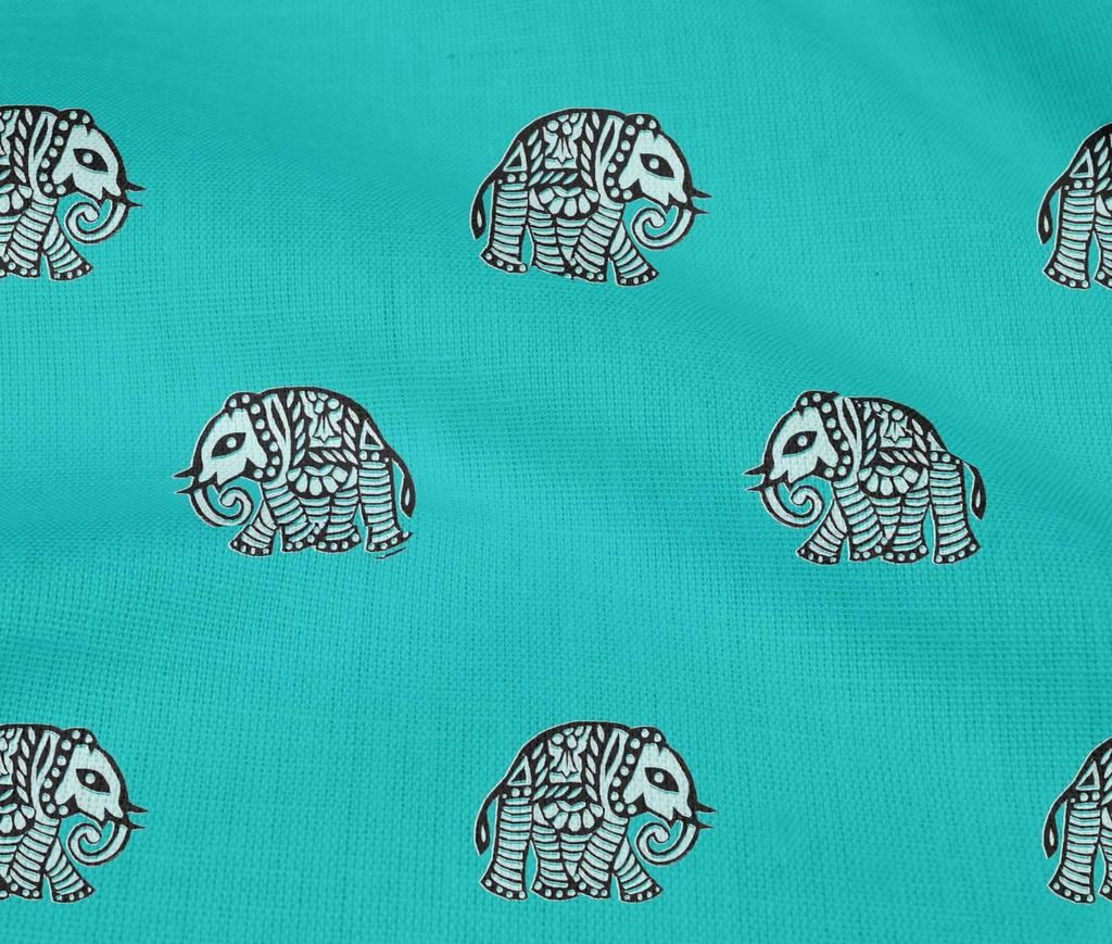oneOone Cotton Flex Fabric Elephant Block Printed Craft Fabric BTY 40 Inch