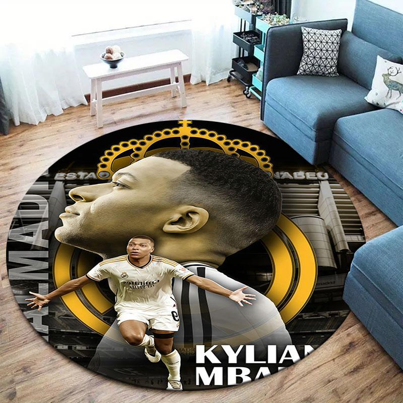 Kylian Mbappe Round Area Rug,Carpet Rug for Living Room Bedroom Sofa Playroom Decor,Non-slip Floor Mat