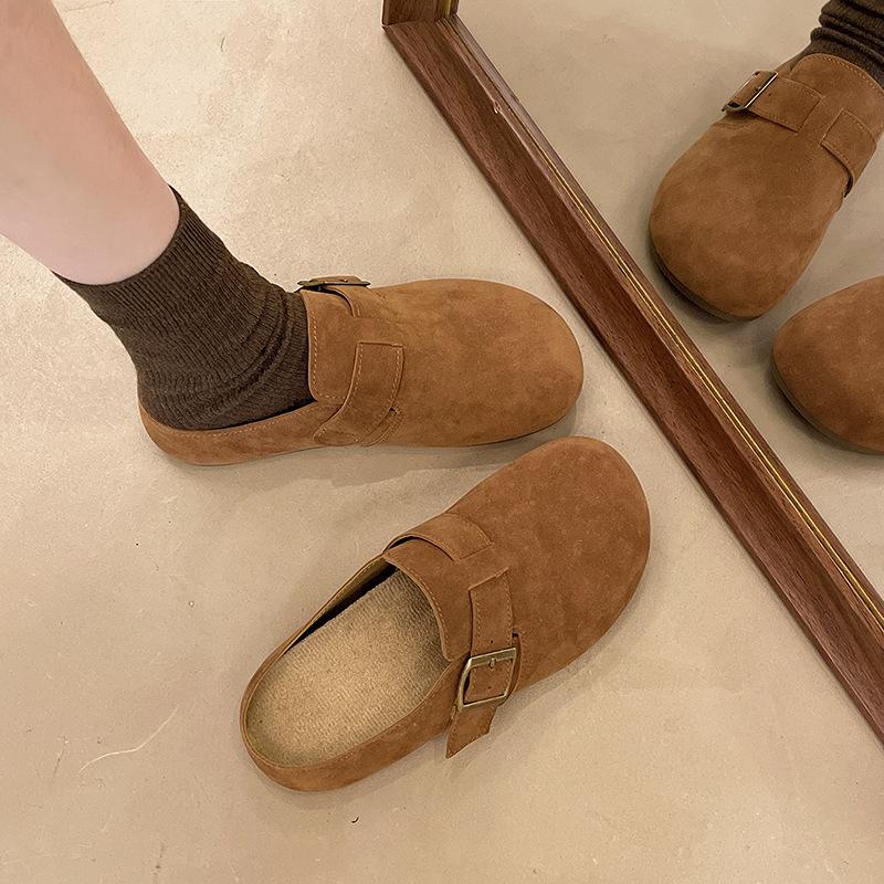 

Ретро ленивые тапочки для улицы 2025 весна новые толстоподошвенные повседневные с закрытым носком полутапочки женские Boken tow 40 малиновый