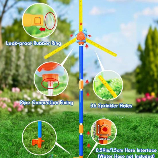 139,7 cm großes Windmühlen-Sprinklerspielzeug für Kinder, 360 Grad rotierender Wassersprüher, 36 Spritzlöcher, Sommer-Spielplatz im Hinterhof und Rasen für Kleinkinder, Jungen, Mädchen, Haustiere