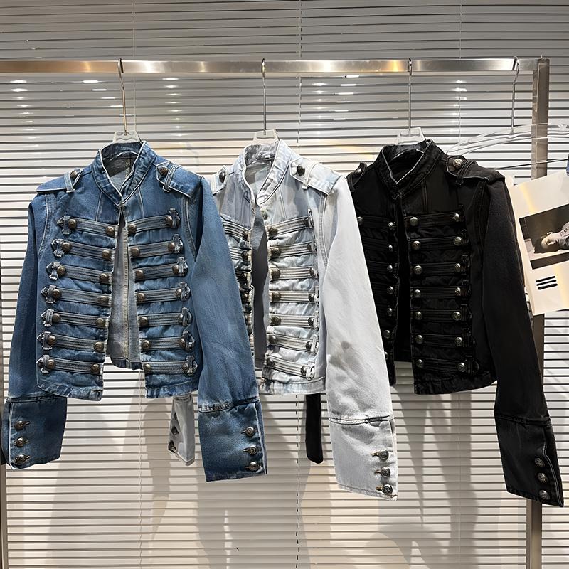 DRIPX Autumn New Fashion Metal Buckle Design Shoulder Strap Denim Short Jacket For Women High Street Coat Female