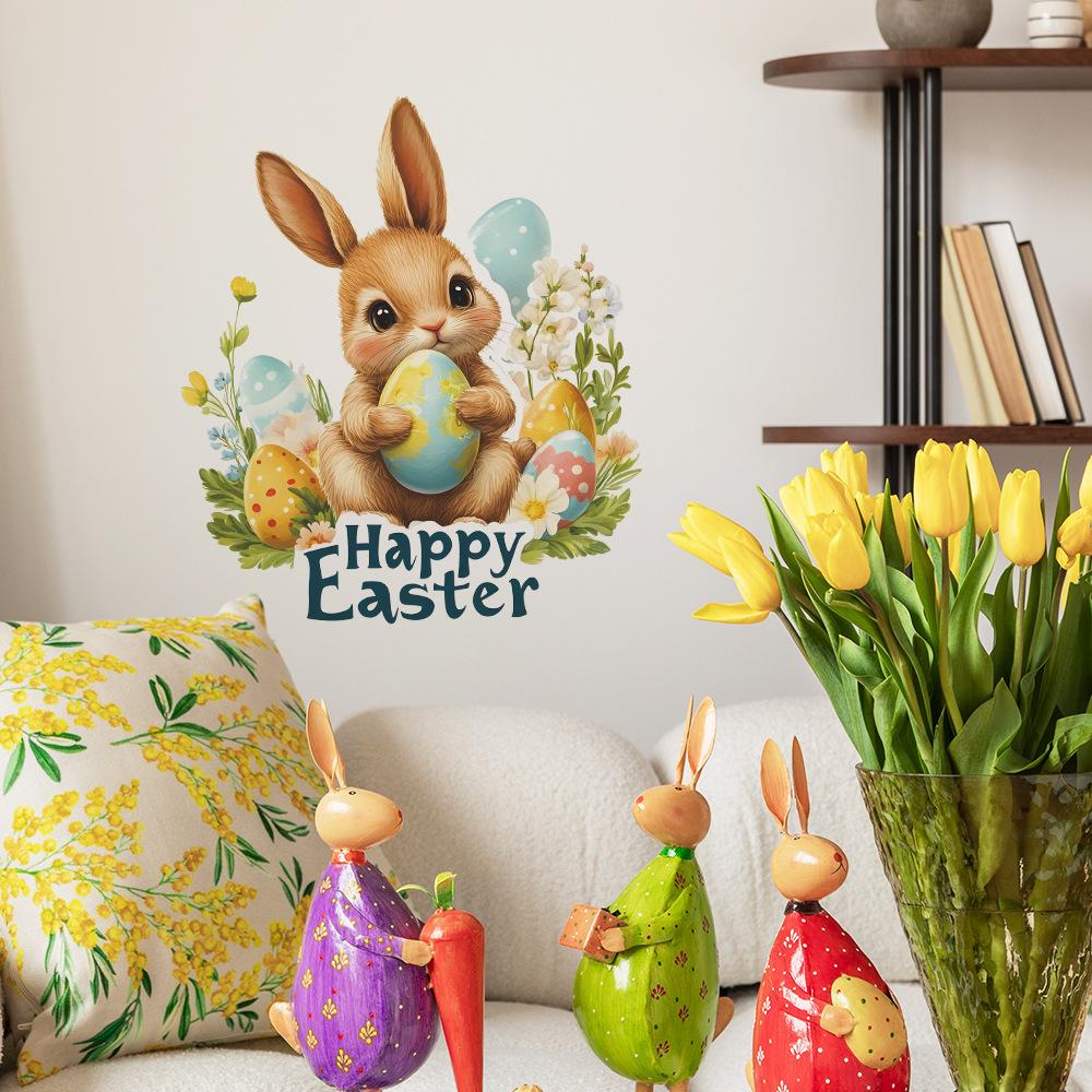 Easter Cute Rabbit Eggs Bedroom Living Room Home Wall Background Beautification Decoration Wall Stickers