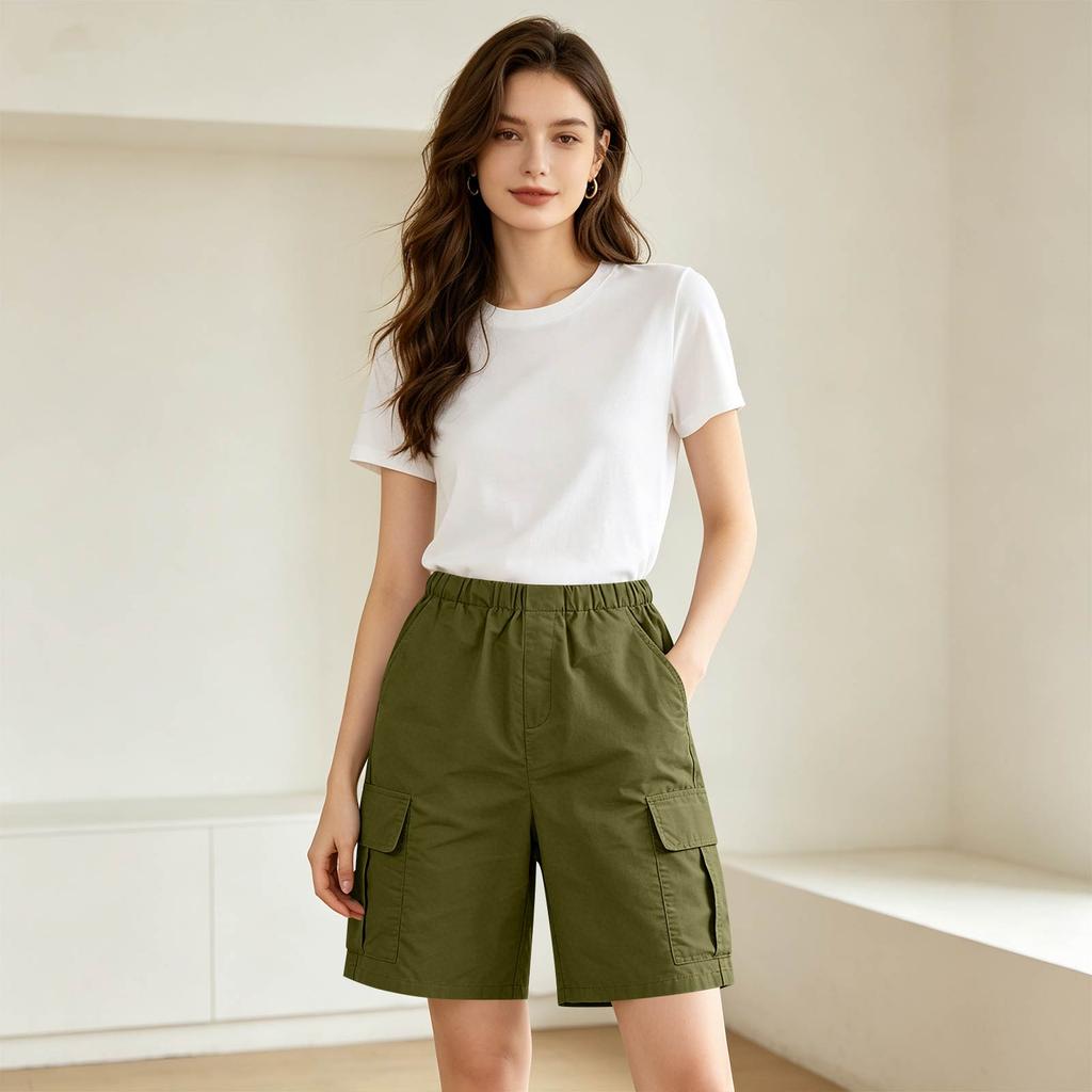 Women’s Loose Fit Outdoor Cargo Shorts with Multiple Pockets Relaxed Mid-Length Utility Shorts for Summer Sports Hiking
