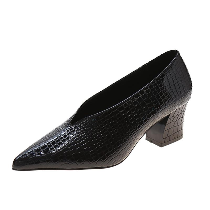 Chunky Women Shallow Shoes Pointed Toe Elegant Mid Heels Leather Pumps 2025 Trend Designer Dress Party Winter Femme Chaussures