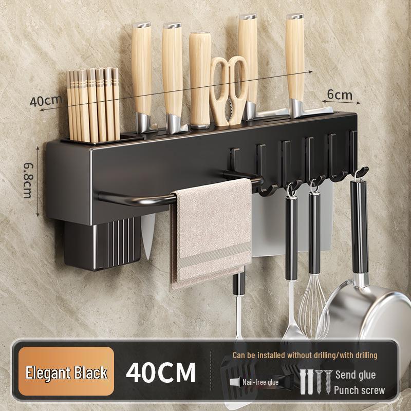 Modern No-Drill Wall-Mounted Kitchen Knife and Utensil Storage Rack