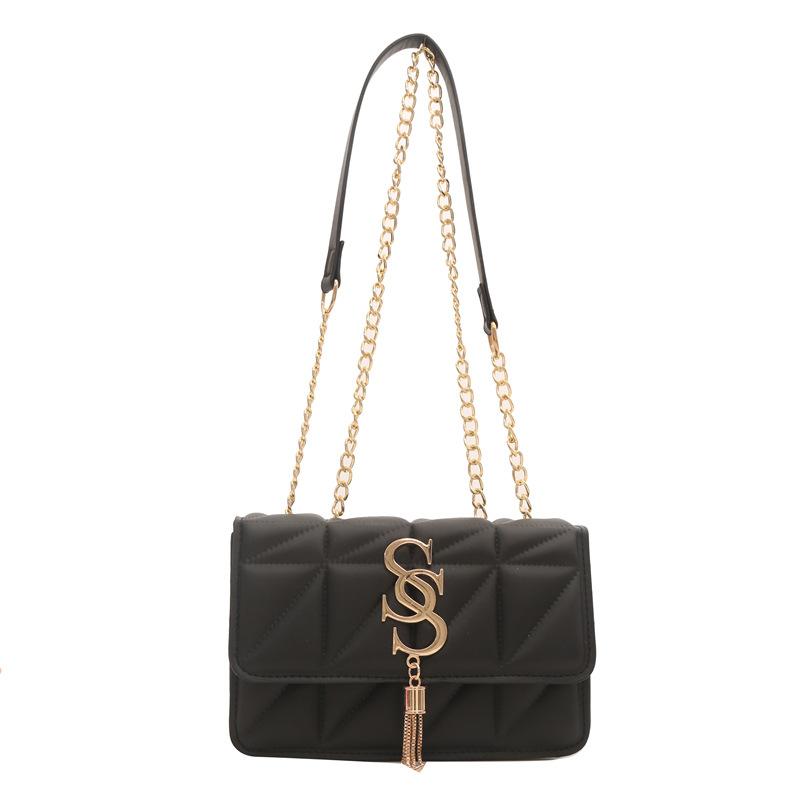 

Однотонная ромбовидная модная сумка с кисточками, женская сумка, весна 2024, новая сумка через плечо с цепочкой и нишевым дизайном чёрный