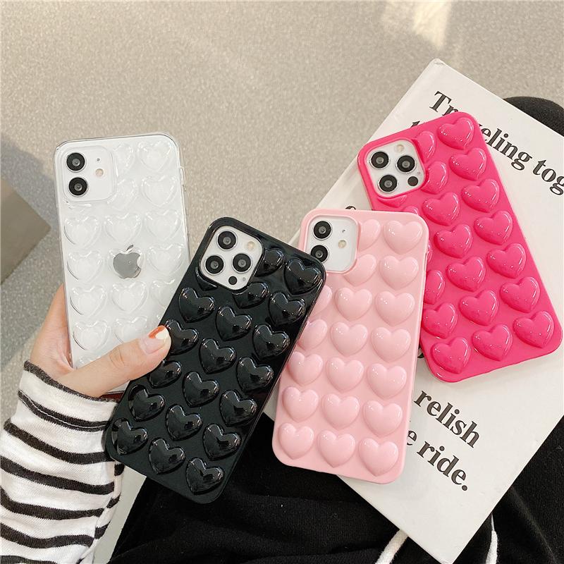 Cute 3D Love Heart Case For iPhone 17 Air 14 13 12 11 15 Pro Max 16 Plus Cartoon Candy Color Back Cover For 12 13 Mini Cases