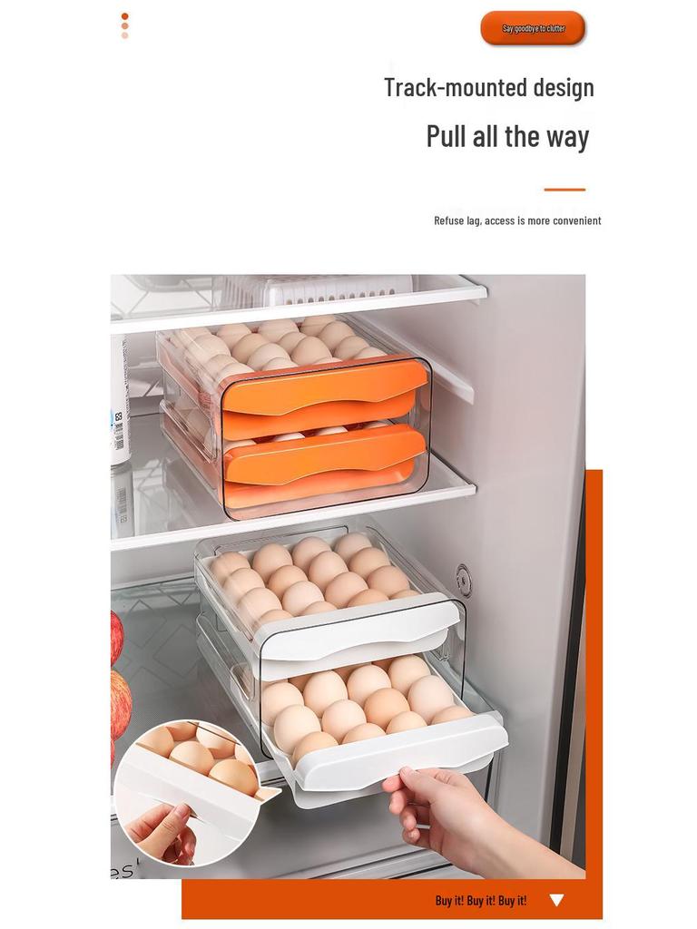 Double-Layer Drawer Egg Storage Box - 32 Grid Stackable Container