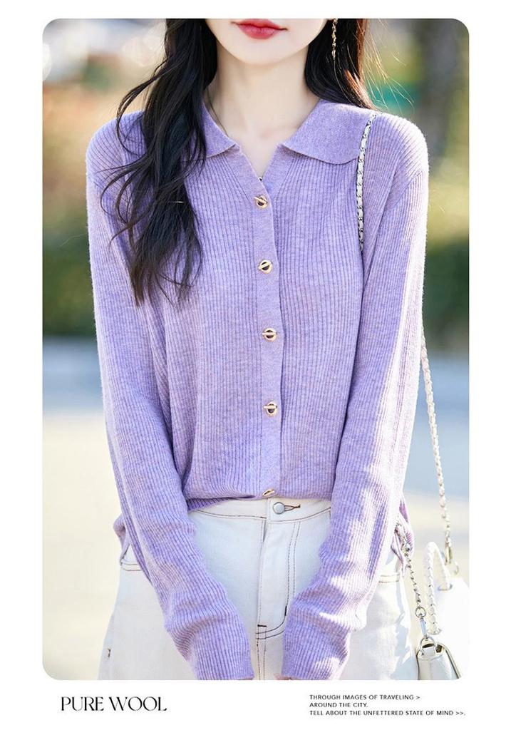 Solid Color Women's Polo Collar Knit Cardigan - Chic Fashionable Outerwear for Spring/Summer/Autumn 2026.