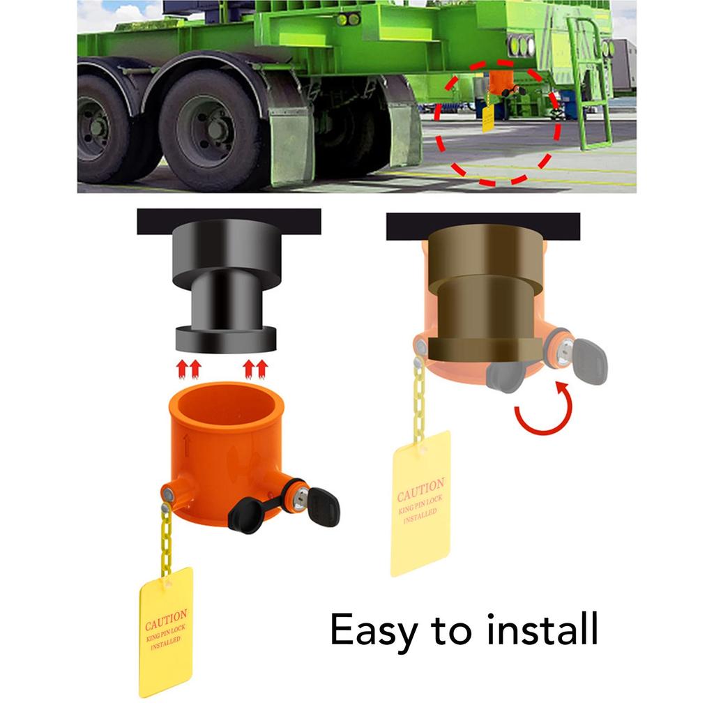 Trailer 5th Wheel Pin Lock 74mm Aluminum Alloy Warning Tag Anti Theft Fifth Wheel Hitch Lock for RV Boat Camper Semi Truck