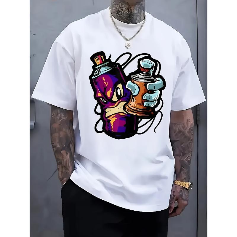 European sizes Men'S Oversized Drop-Shoulder Graphic Urban Style T-Shirt - Spray Paint Graffiti Design - Lightweight Summer Casual Top