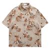 Hong Kong style retro oil painting printed shirt short sleeve male and female teenagers summer design sense niche bf lazy style shirt