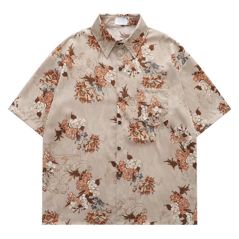Hong Kong style retro oil painting printed shirt short sleeve male and female teenagers summer design sense niche bf lazy style shirt