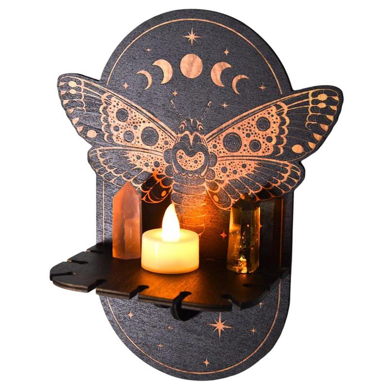 Black Crystal Display Stand Bohemian Hand Stand Witch Wooden Hanging Decorative Stand And Crystal Stone Shelving Wall Shelves