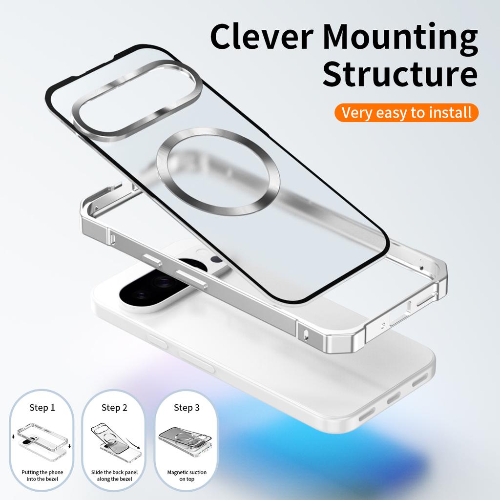For Google Pixel 10 Pro XL Case Compatible with MagSafe Hard PC Metal Frame Frosted Phone Back Cover