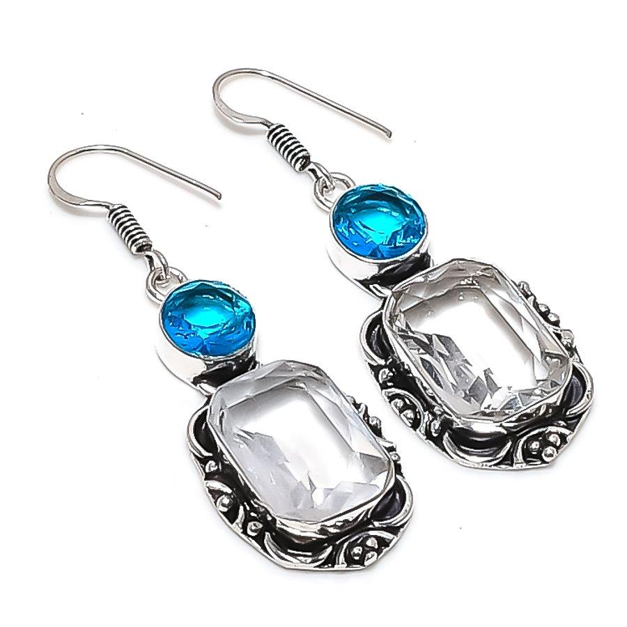 Natural White Topaz, Topaz 925 Sterling Silver Jewelry Earring 2.17" H6C67