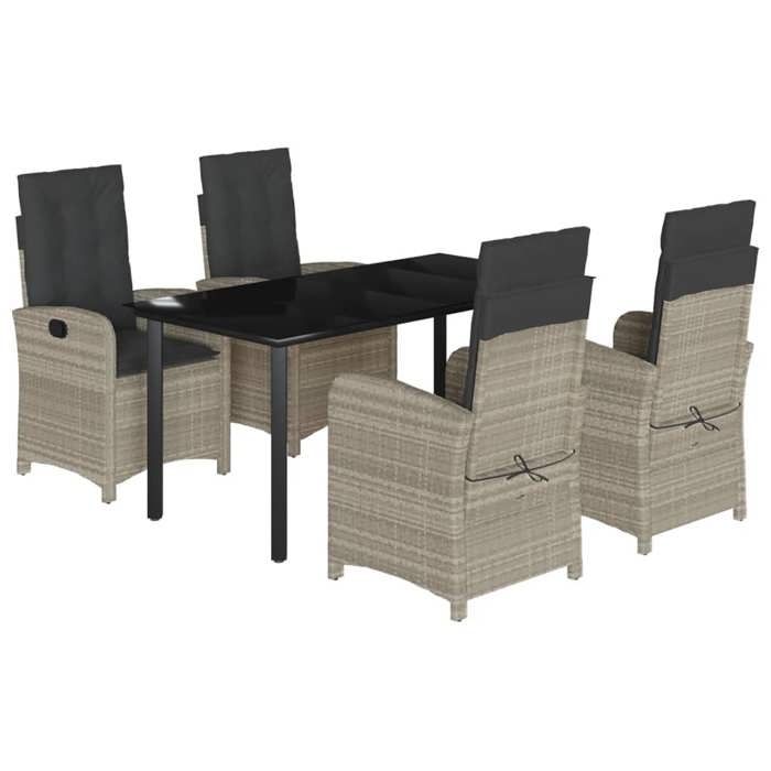 VidaXL Ensemble à Manger de Jardin avec Coussins 5 pcs, Table et Chaises avec Dossier Réglable, Meubles d'Extérieur Patio 3212424