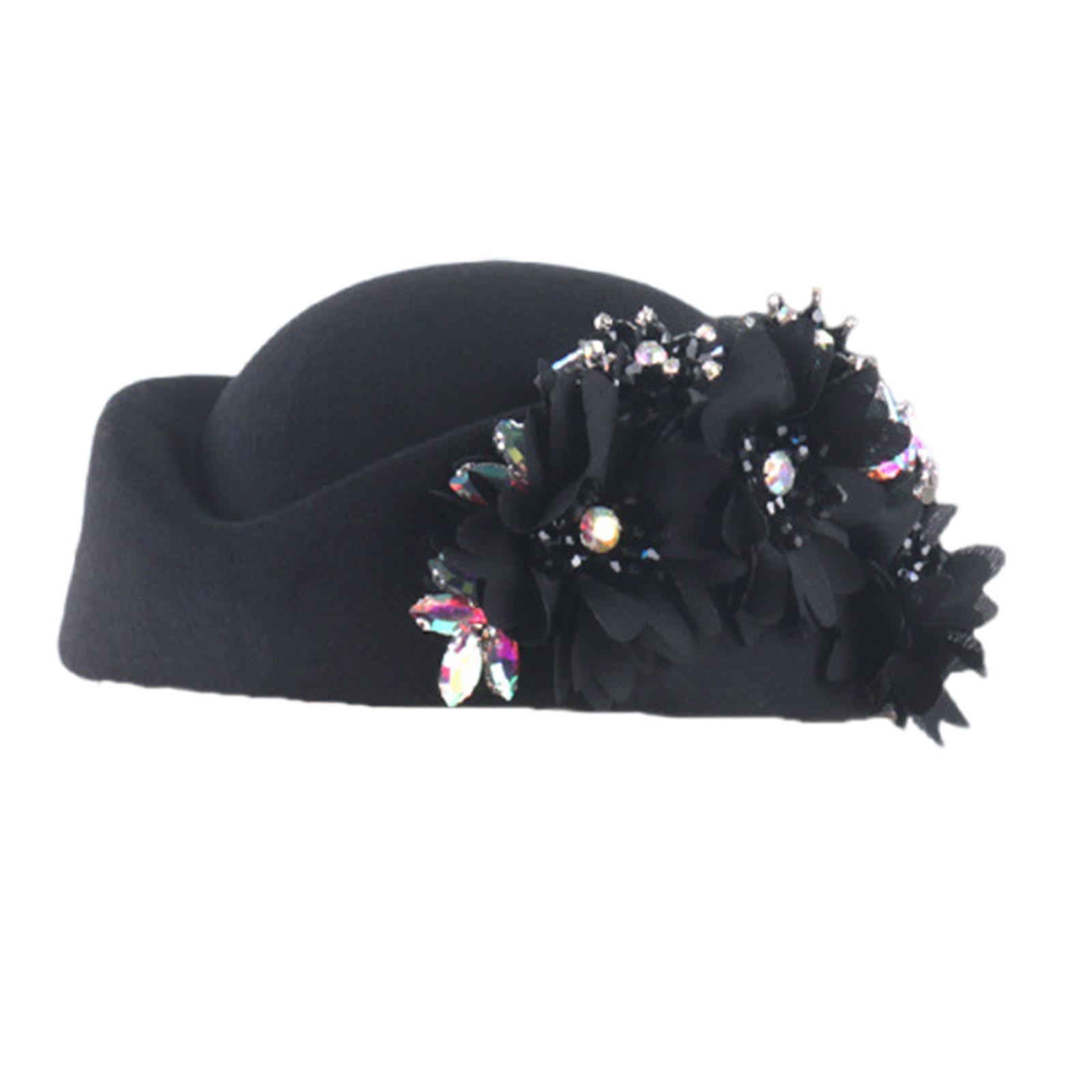 

Шляпка-фасинатор с цветком из стразов для чаепития, коктейльной вечеринки, женский костюм в стиле флаппер, шляпка стюардессы для вечерних вечеринок чёрный