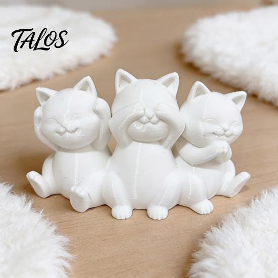 Aesthetic Cat Art Three Wise Cats Figurines, 3D Printed Minimalist Statue for Desk Decorative Sculptures Decor, Ancient Wisdom Ornament Home