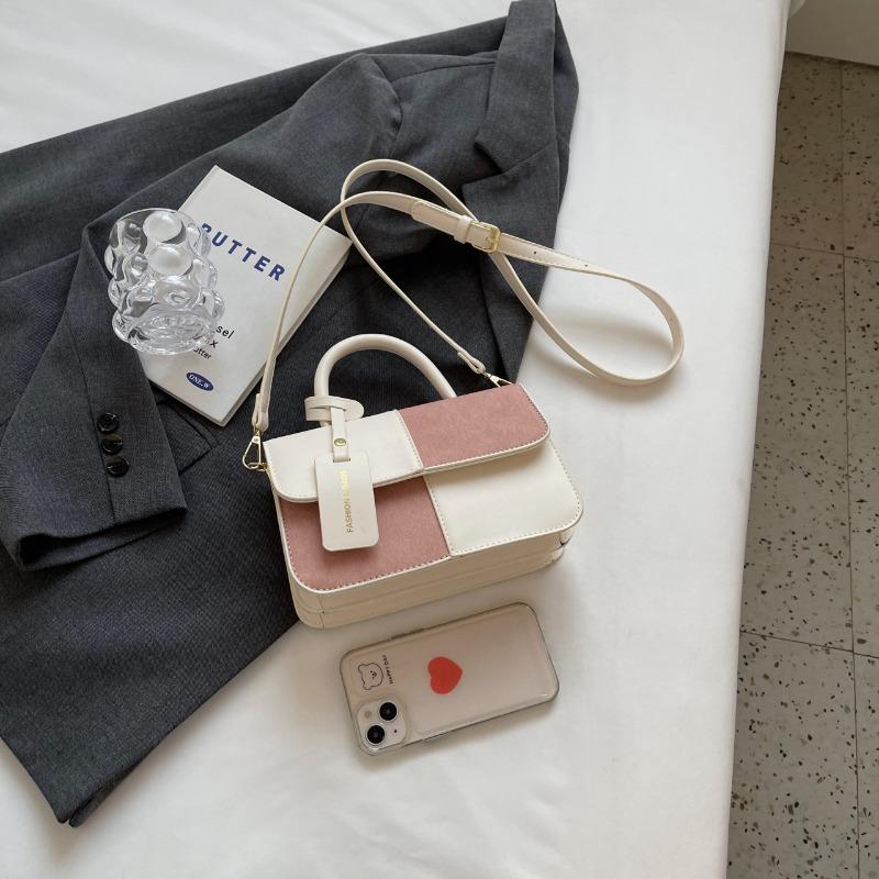 Fashion contrasting color simple handbag new trendy casual small square bag retro shoulder messenger bag bag women